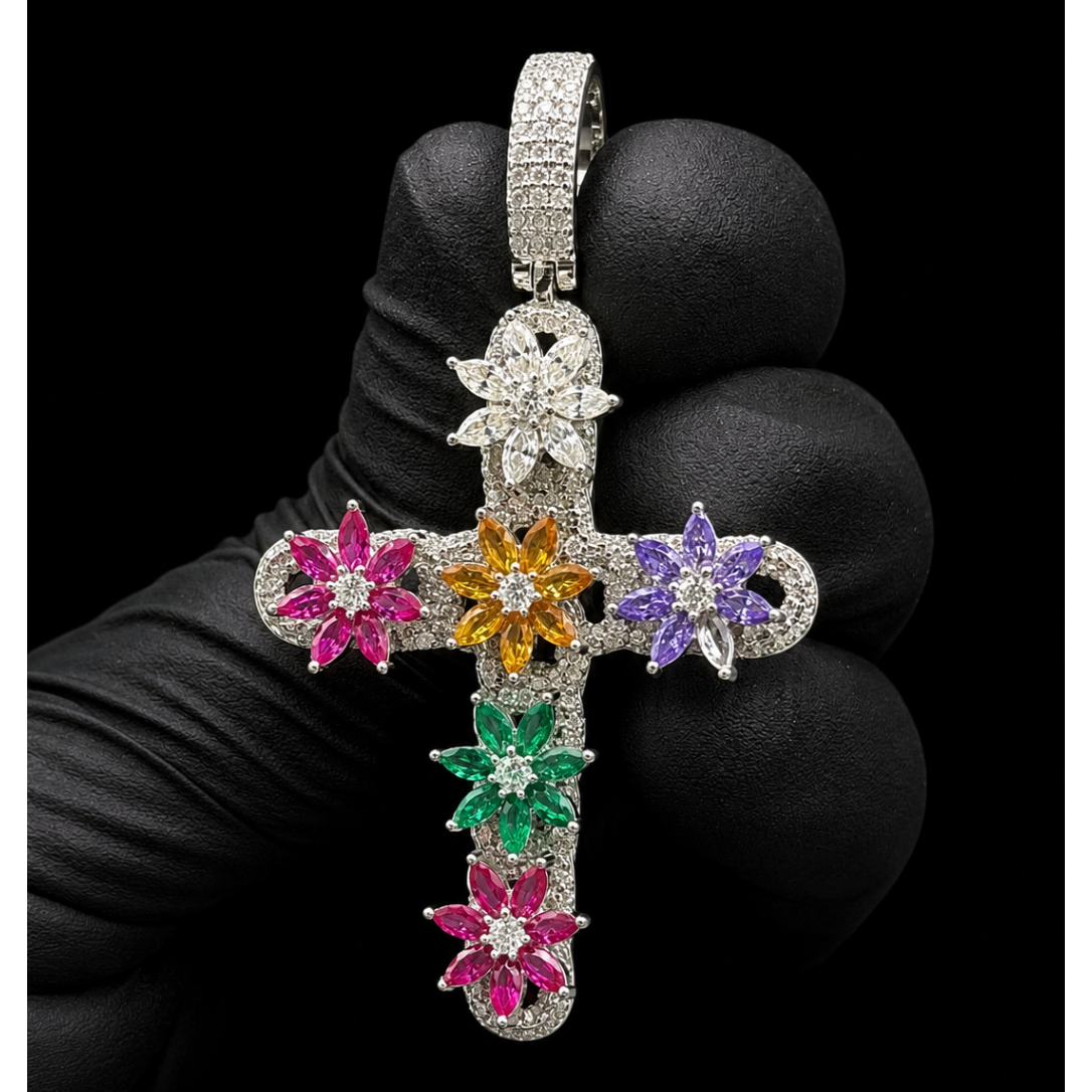 COLORED FLOWER CROSS (Moissanite)