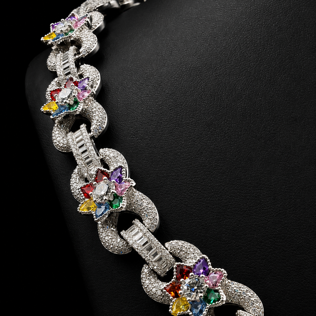 FRUITY PEBBLE FLOWER LINK (MOISSANITE)